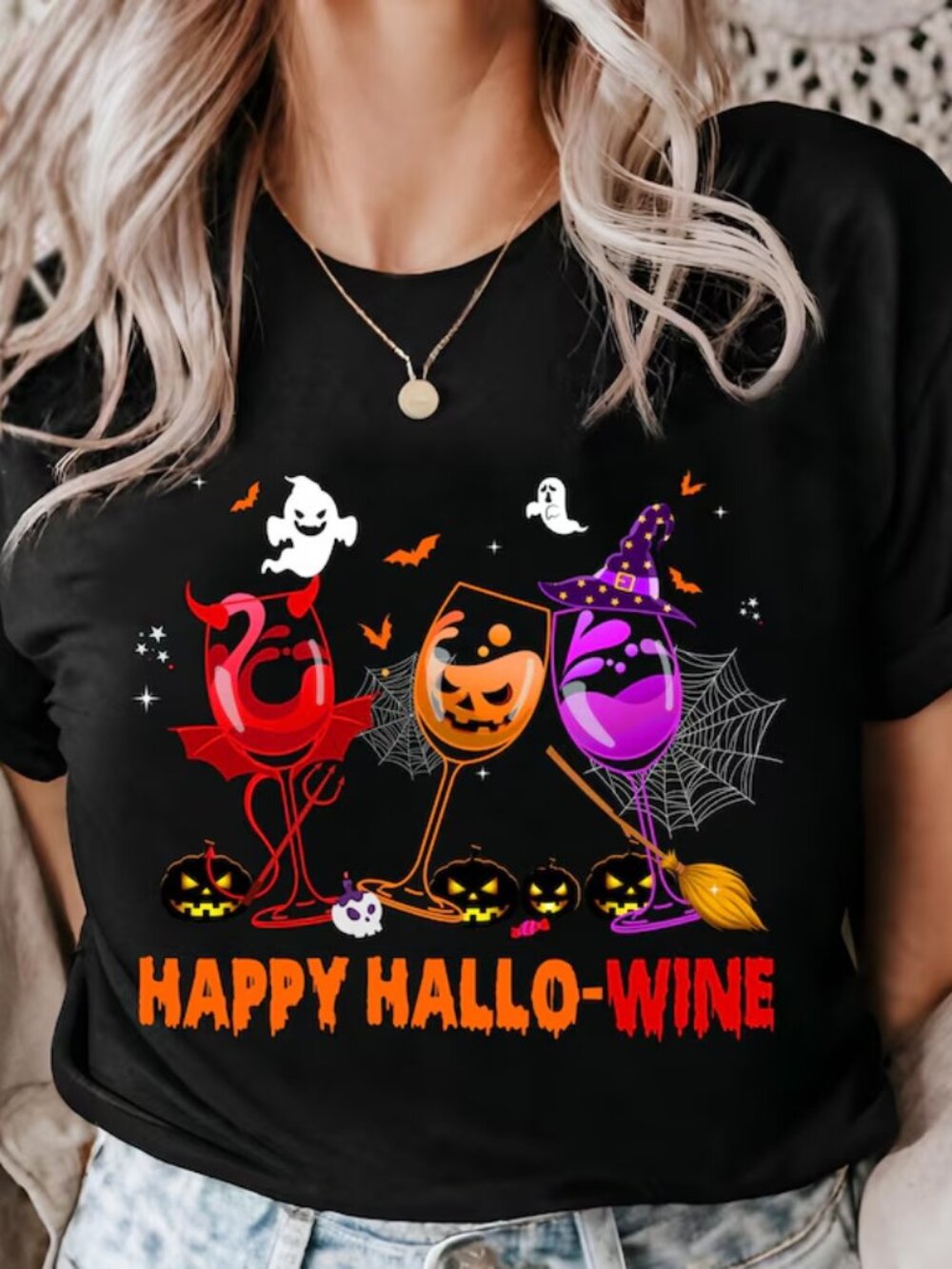 Funny Hallowine Shirt Halloween Wine Drinking Tee
